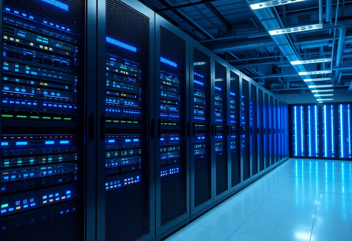 High-tech data center with server racks