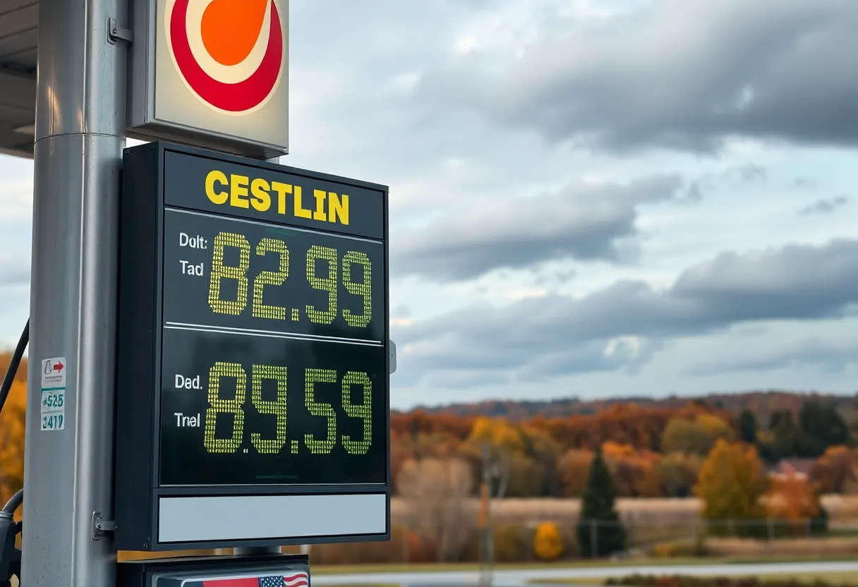 Gas station sign showing decreasing prices in Georgia