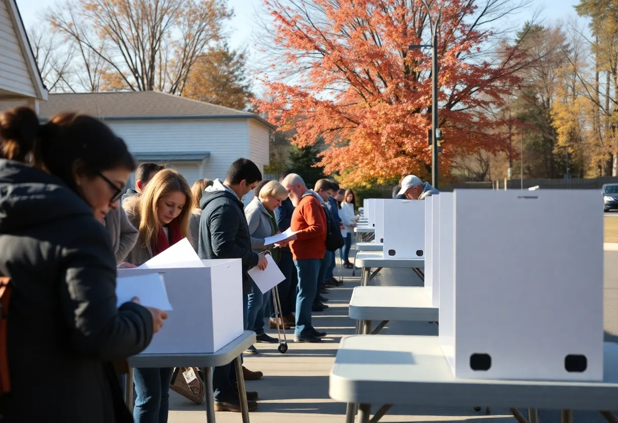 Voters participating in early voting at a polling place
