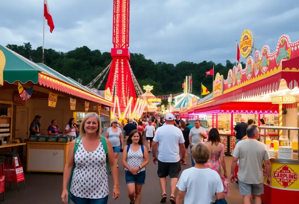 Families enjoying rides and food at the Georgia-Carolina State Fair