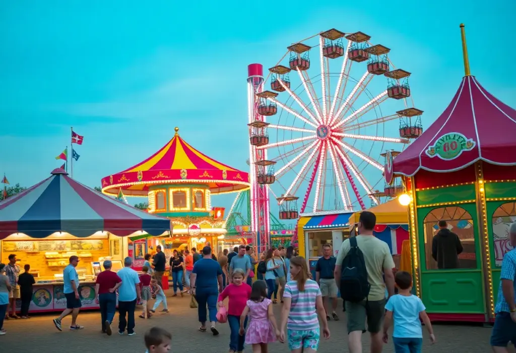 Family enjoying the Georgia Carolina State Fair with rides and food stalls