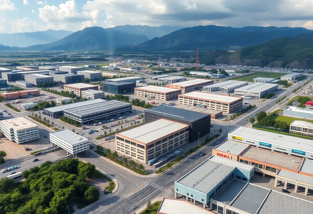 A cityscape of Georgia showcasing logistics and tech development