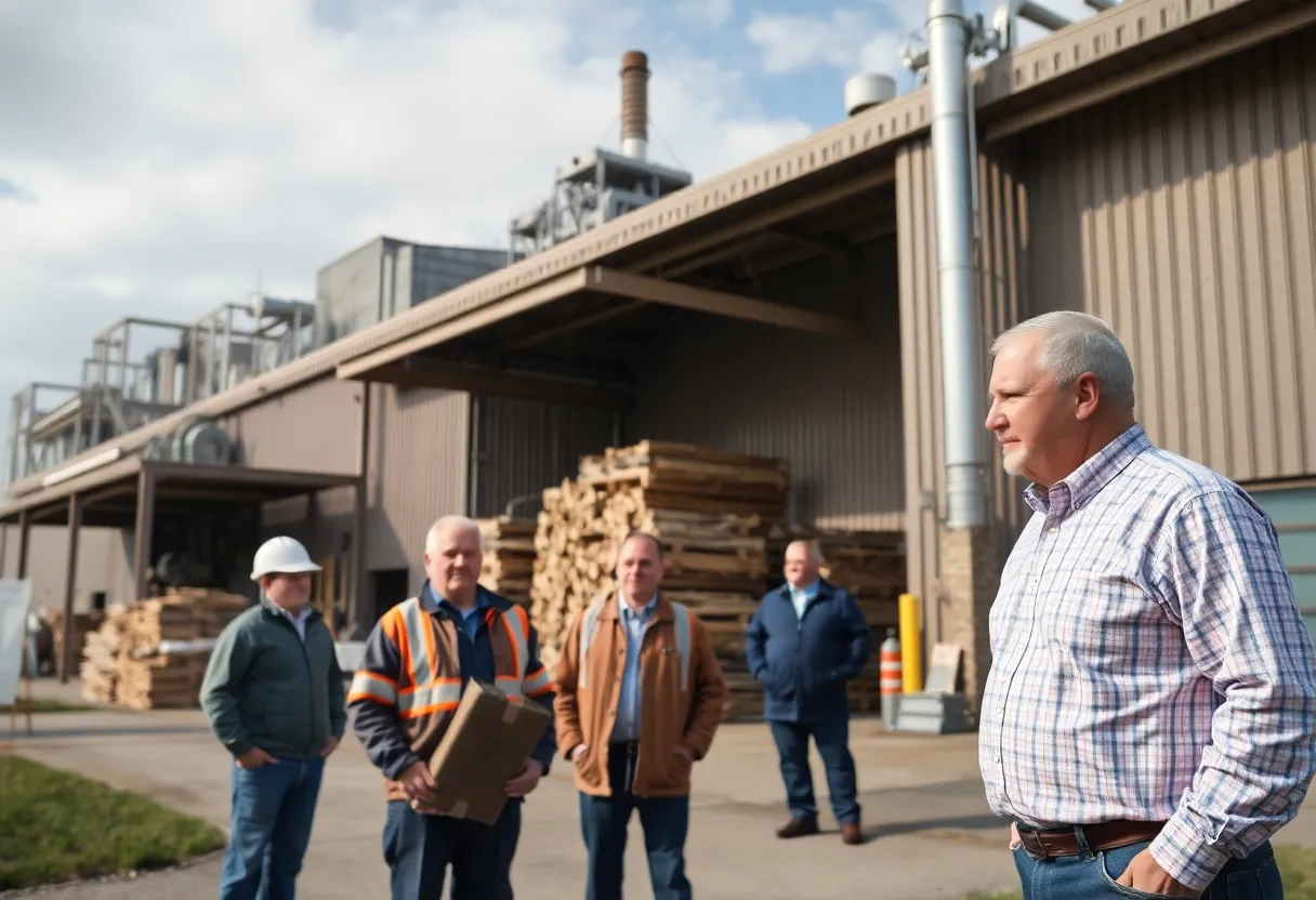 Georgia-Pacific manufacturing facility with employees discussing future changes