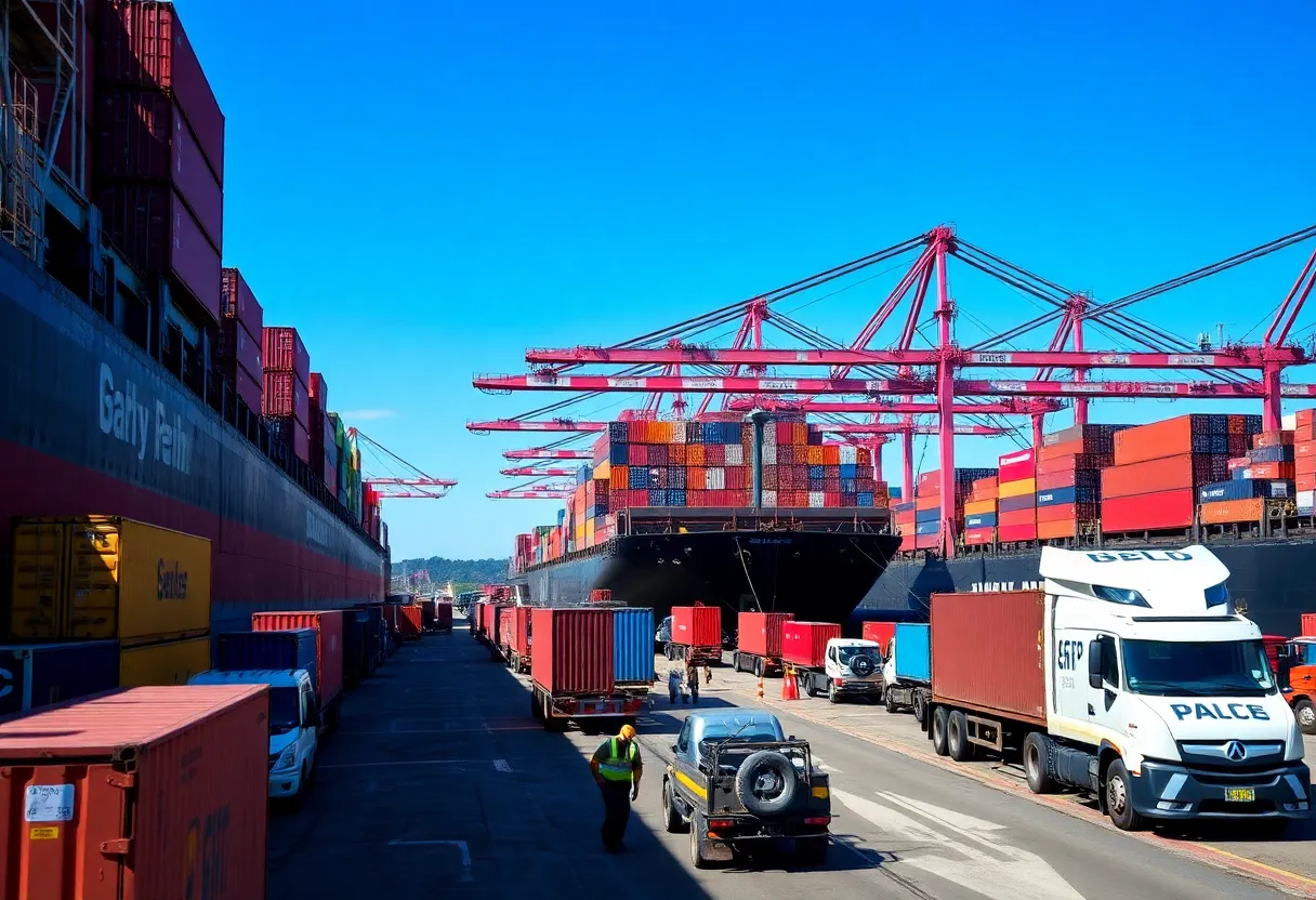 Busy scene at Georgia deepwater port with container ships