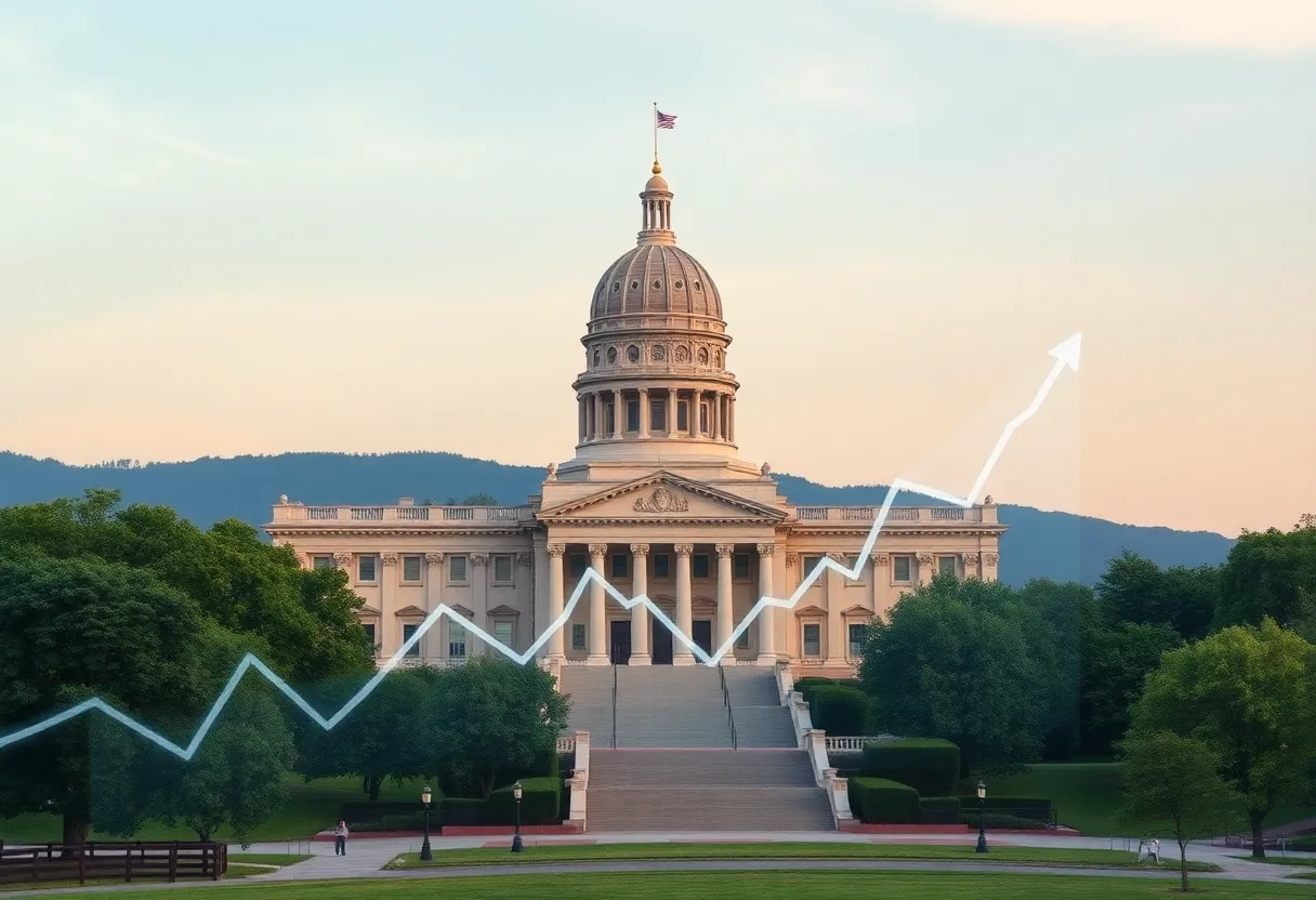 Georgia State Capitol in front of financial growth icons