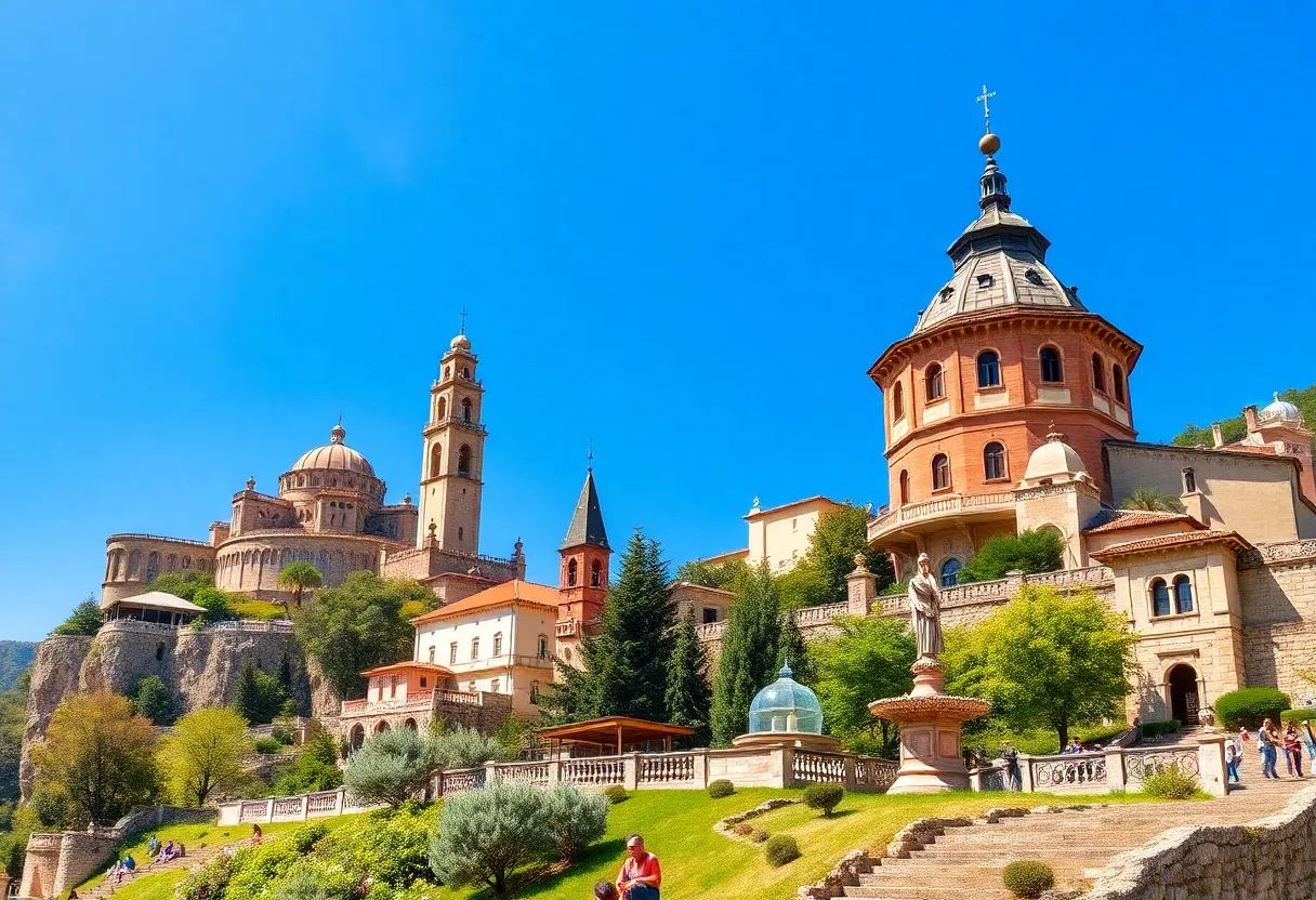 A collage of Georgia's tourist attractions showcasing natural beauty and cultural sites.