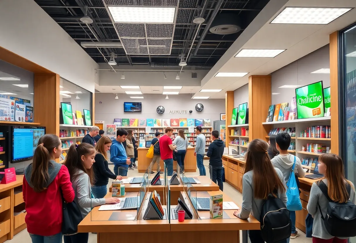 Interior view of the Goodwill educational storefront with students participating in various activities