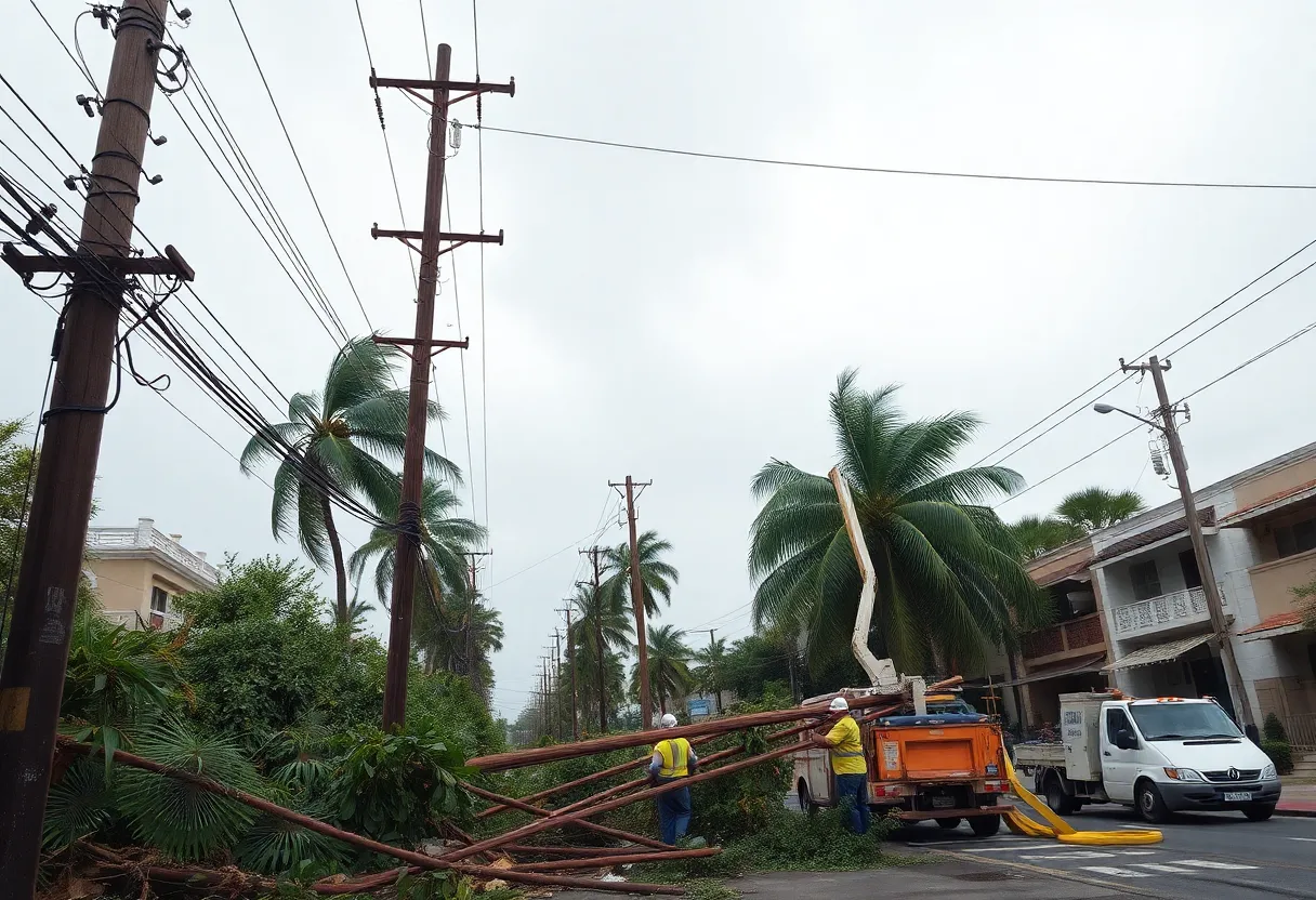 Georgia Power restoration crew working on downed power lines after Hurricane Helene