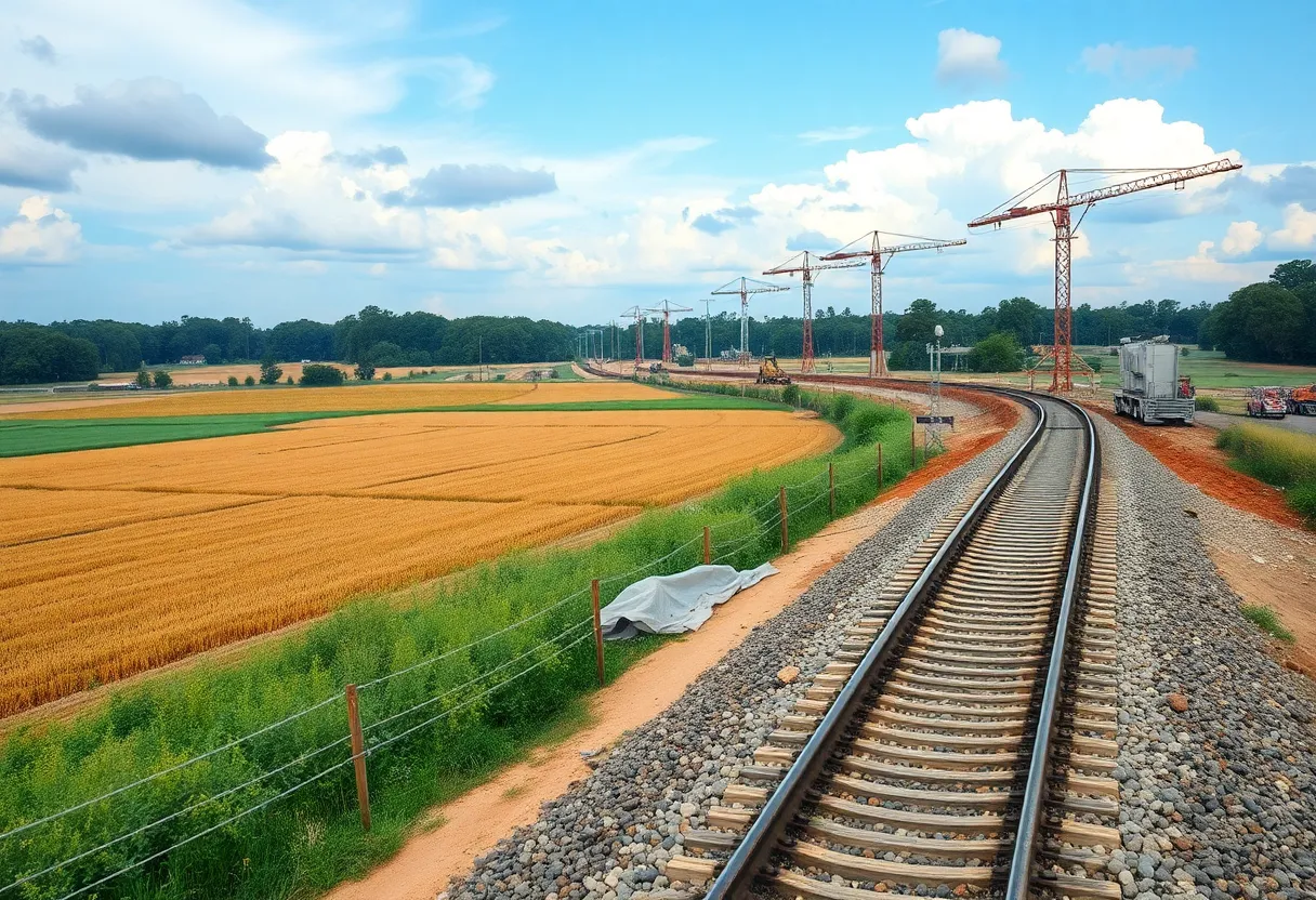Contrasting view of farmland and railroad tracks in Georgia