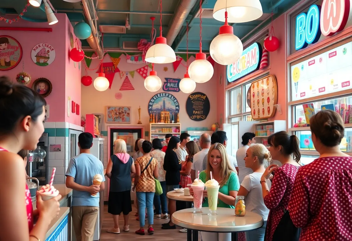 Interior view of MilkShake Factory with patrons enjoying shakes