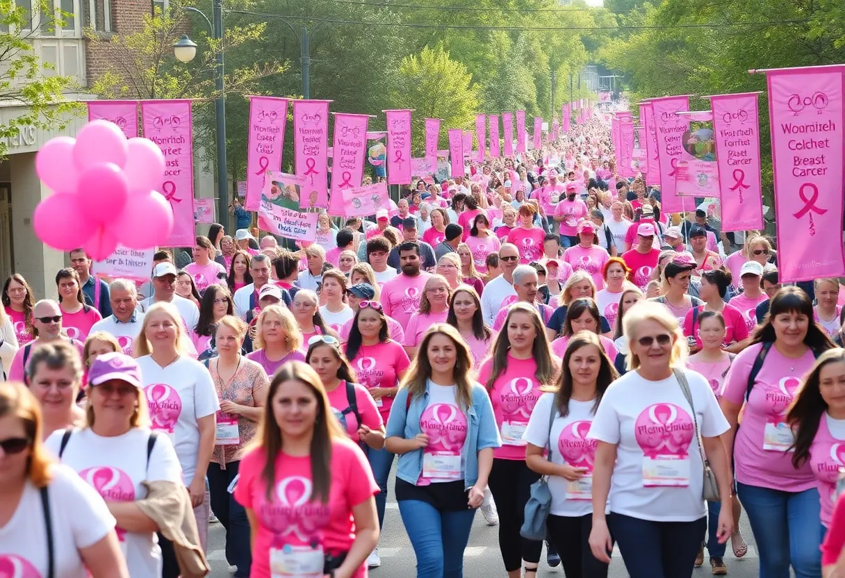 Participants walking in the Miracle Mile Walk event for breast cancer awareness