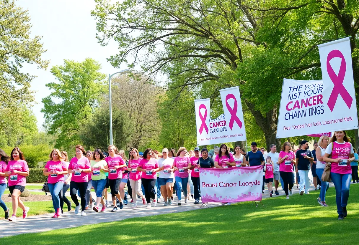 Participants walking together at the Miracle Mile Walk for Breast Cancer Awareness