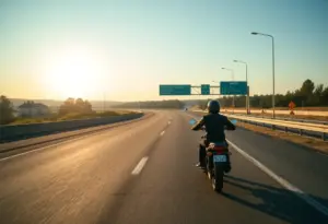 Empty highway with motorcycle safety signs