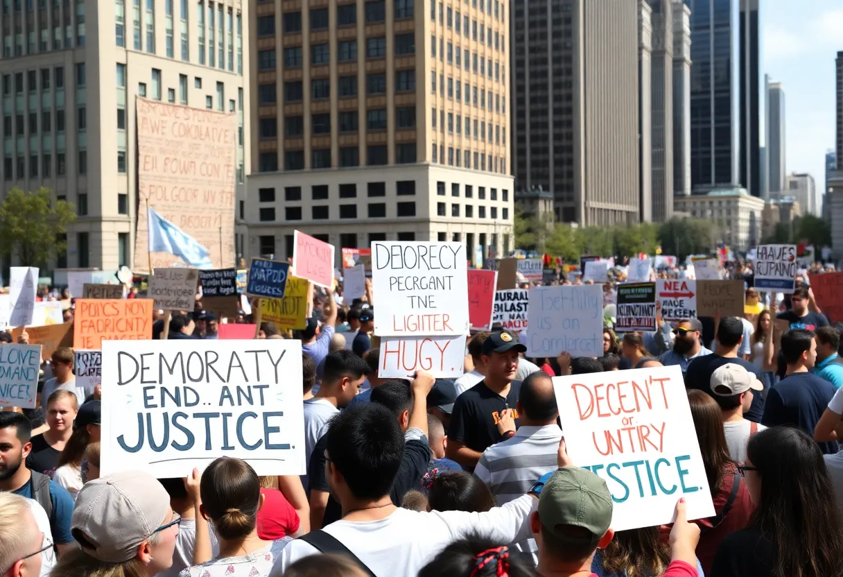 Crowd at No Kings rally in Atlanta advocating for democracy and justice