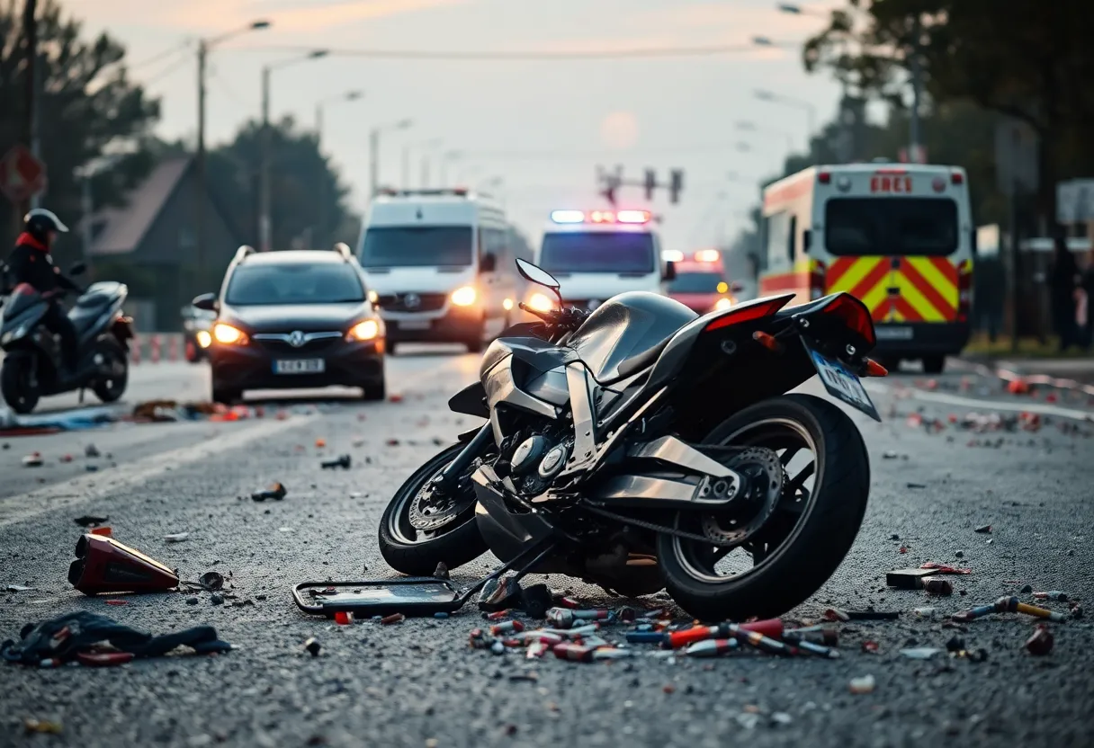 Scene of a motorcycle crash in North Augusta with emergency response