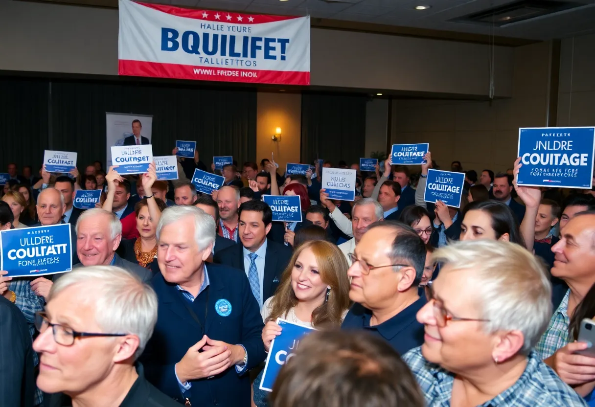 A lively political event with supporters for Jon Ossoff's campaign.