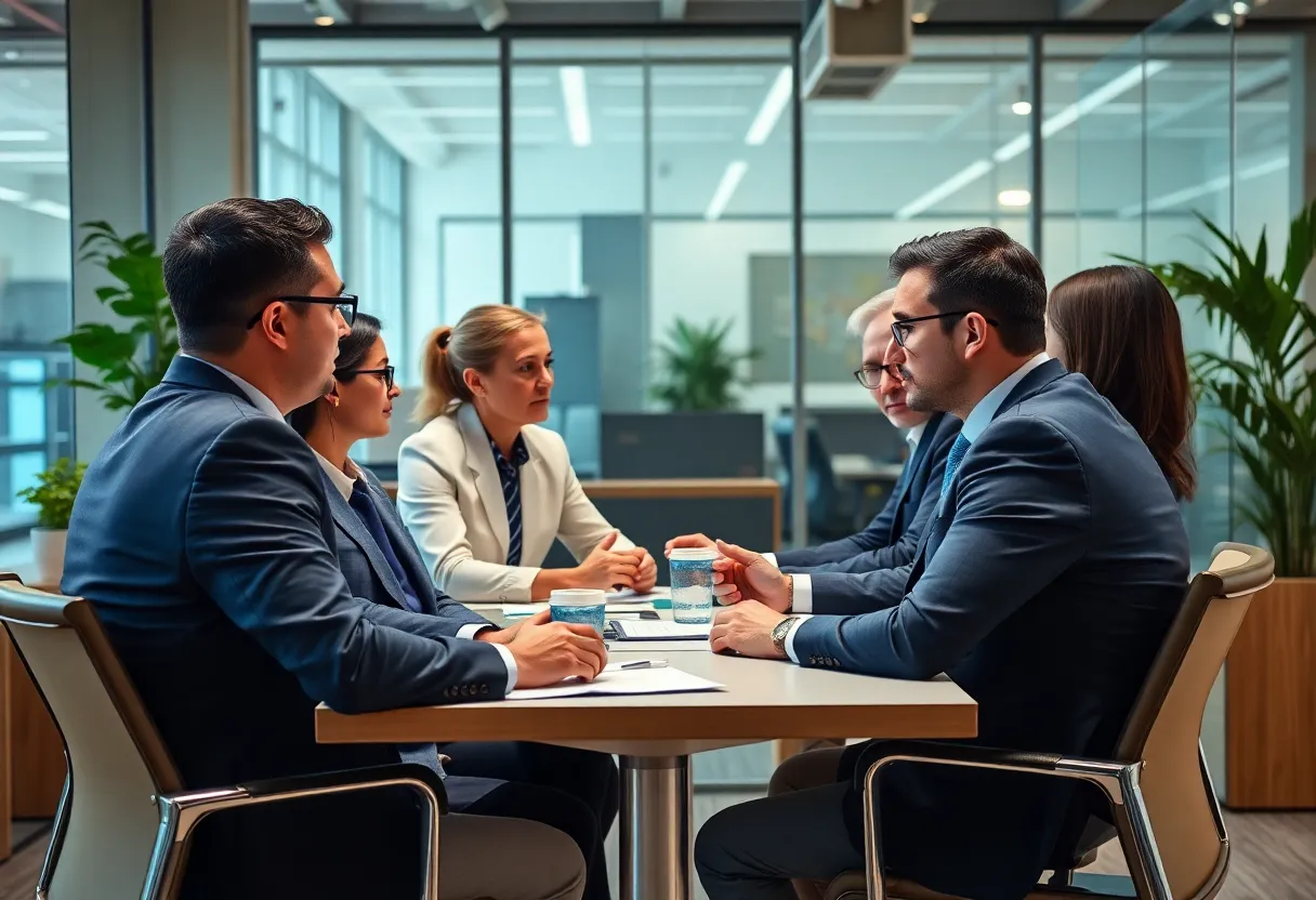 Financial advisors collaborating in an office setting at Pinnacle Financial Partners in Atlanta.