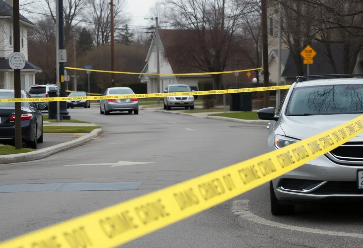 Police officers investigating a shooting scene with police tape around the area.