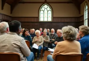 Community members discussing property tax issues at a meeting