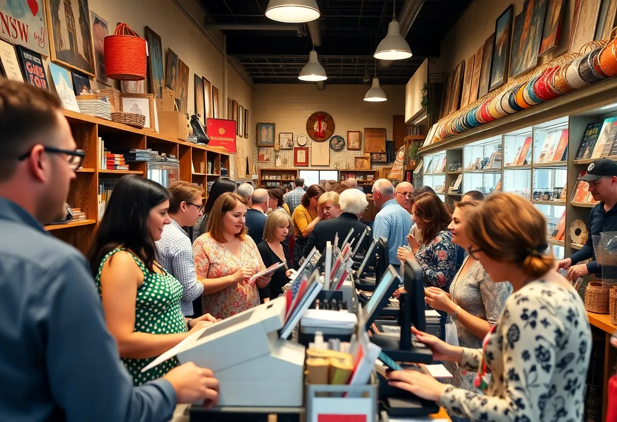 A local shop in Savannah filled with customers and showcasing credit card processing equipment.