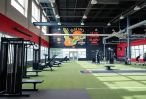 Interior view of Augusta University's new Sports Performance Center featuring advanced training equipment.