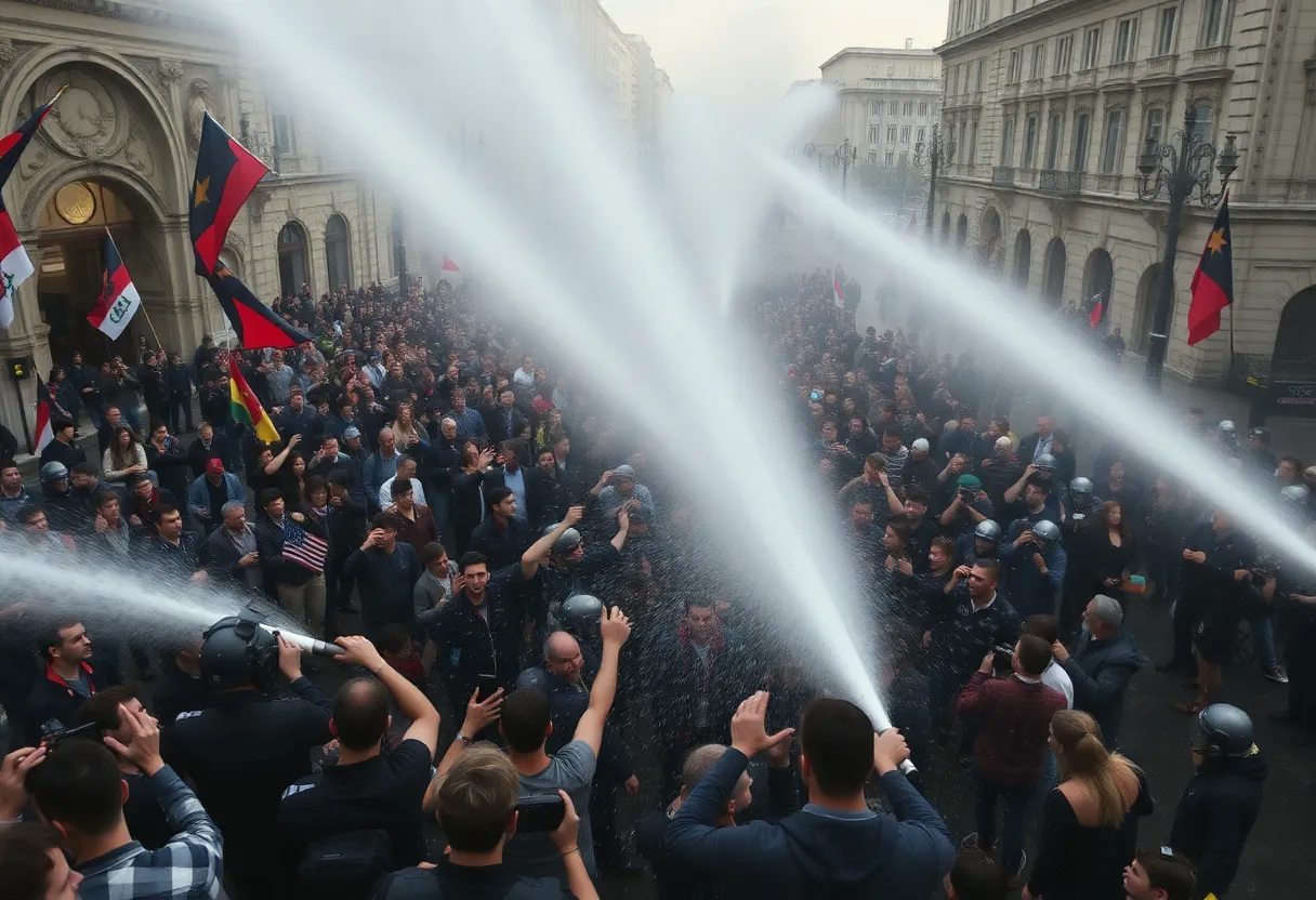 Protesters and police clashing in Tbilisi, Georgia