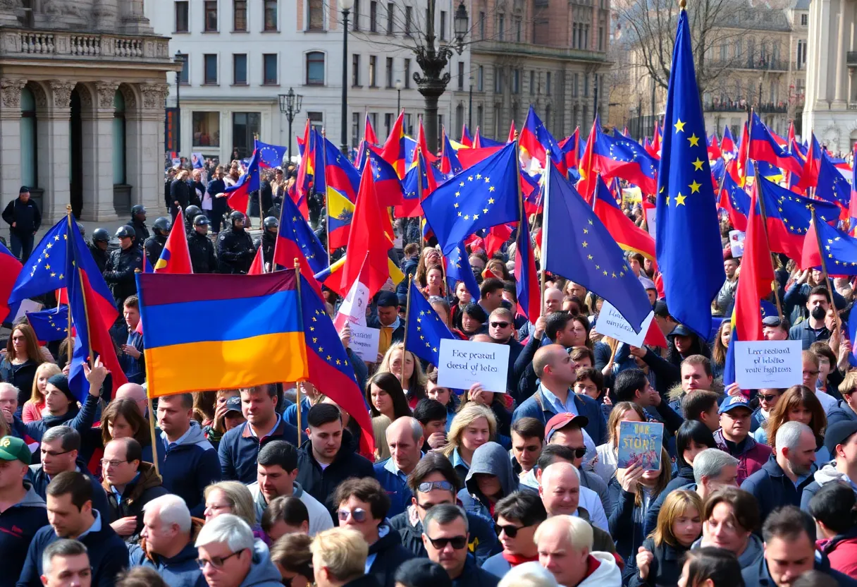 Demonstrators in Tbilisi protesting for democratic rights