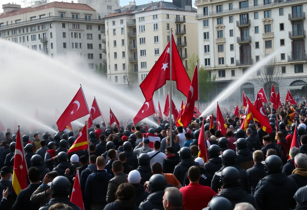 Protesters in Tbilisi facing police during a demonstration