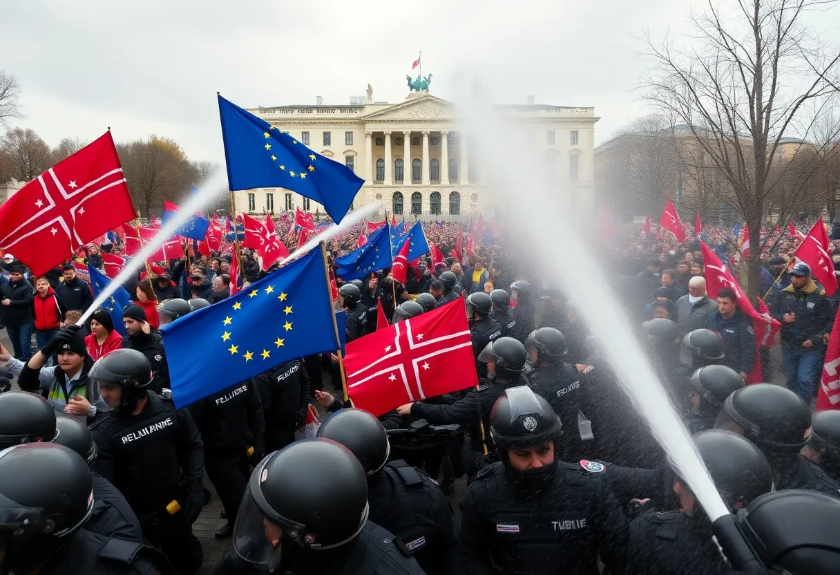 Protesters clashing with police in Tbilisi during municipal elections