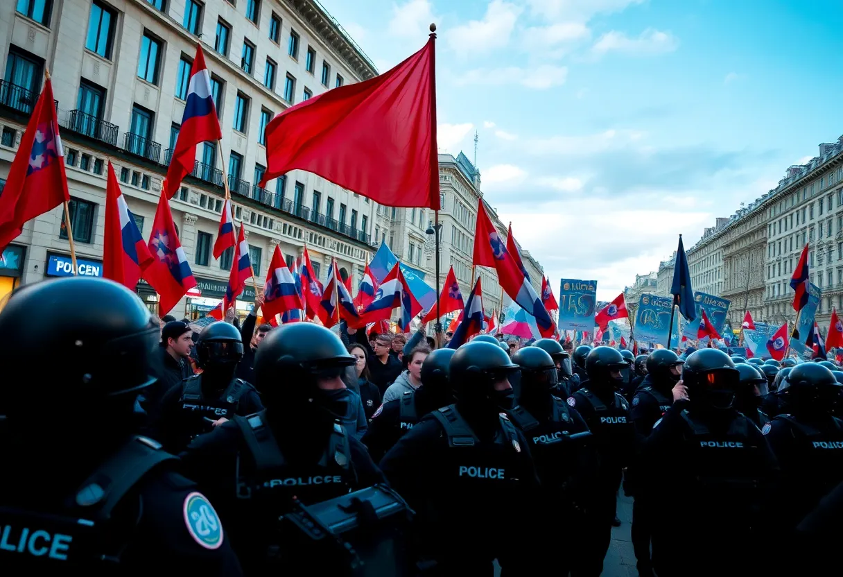 Demonstrators clashing with police in Tbilisi