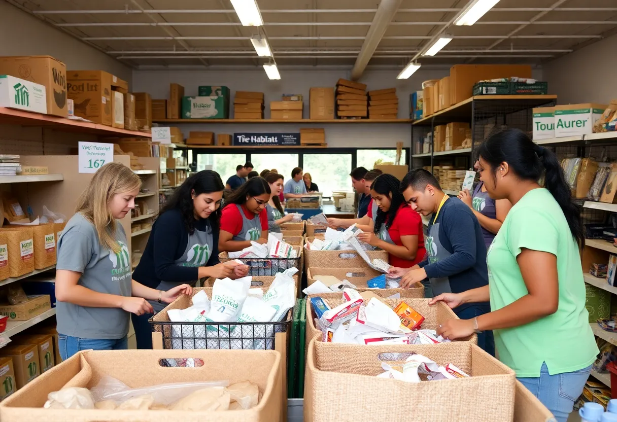 Volunteers organizing and restocking Habitat for Humanity store