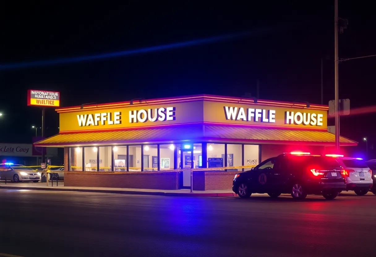 Police investigate a Waffle House shooting scene