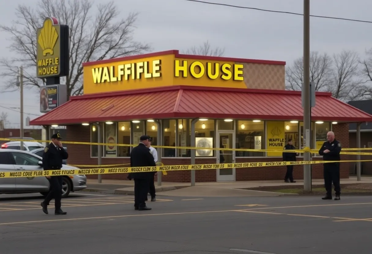 Waffle House with police tape indicating a shooting scene