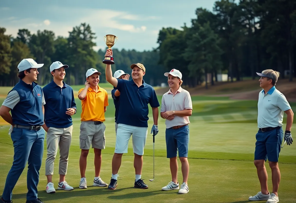 West Laurens Raiders golf team celebrating their historic win