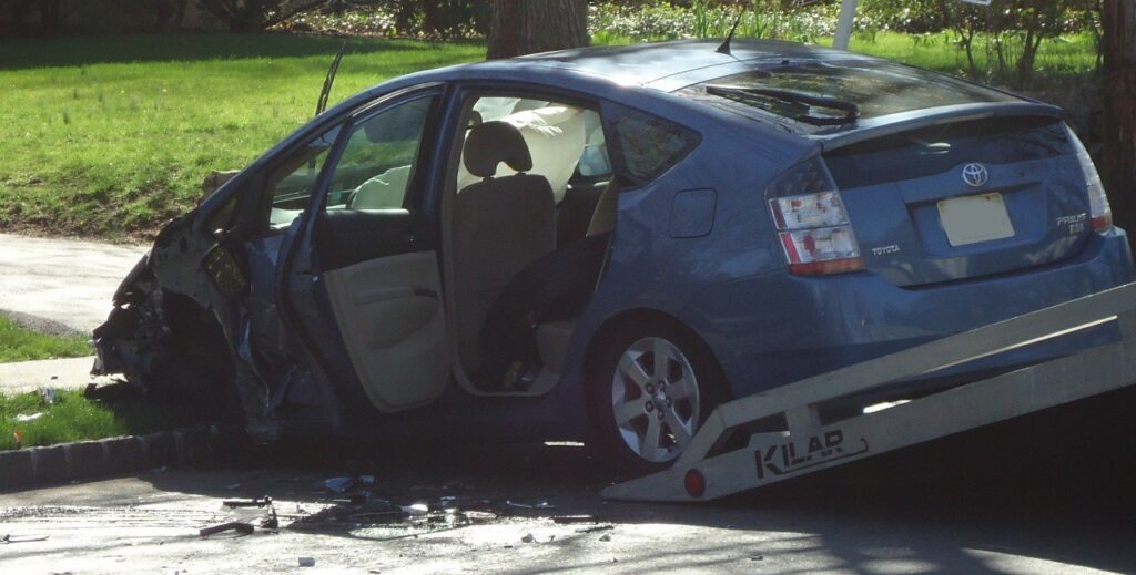 Damaged car after a crash